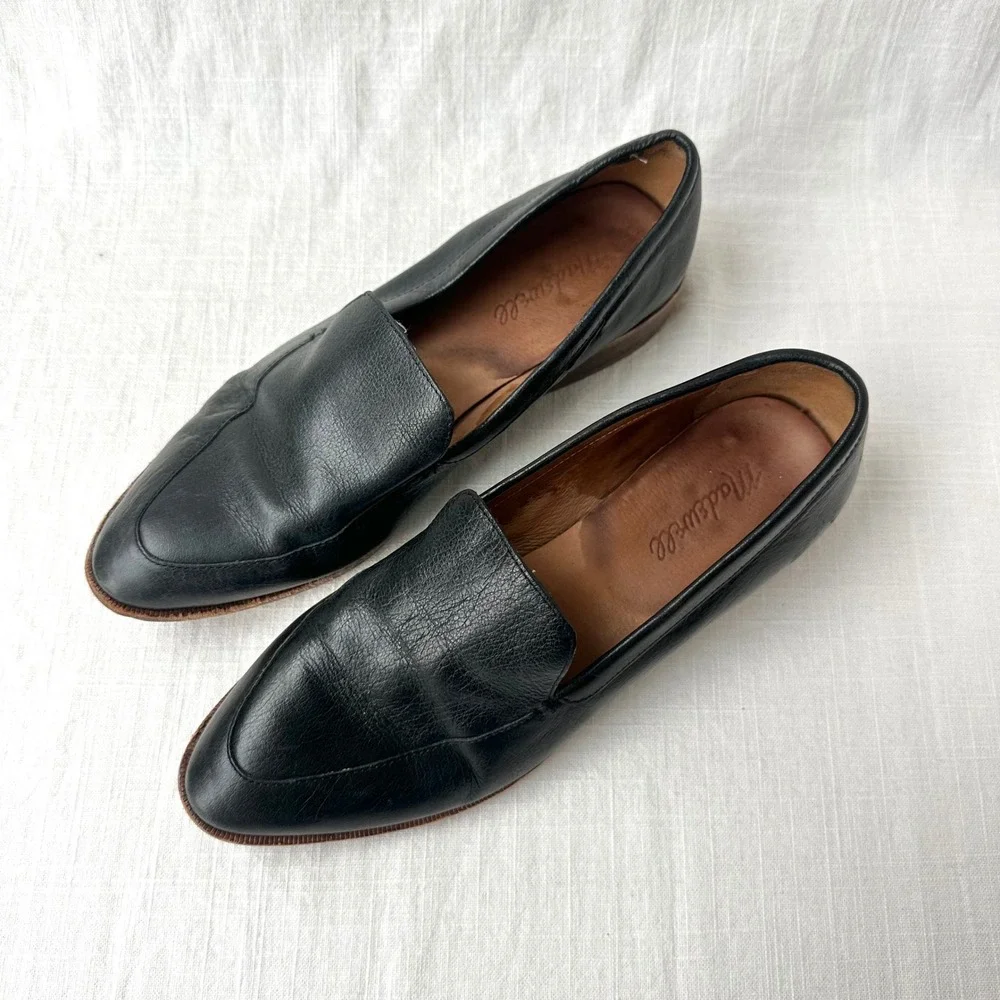 Madewell Frances Loafer True Black Leather Pointed Toe Flat H2419 Womens 7.5